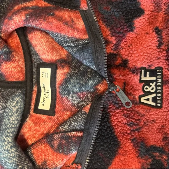 Abercrombie Kids Red and Black Fleece Sherpa 3/4 zip hoodie - Picture 2 of 3